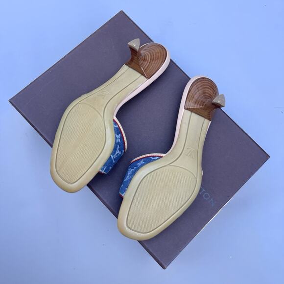 Louis Vuitton Blue Monogram Denim Kitten Heels Mules Slides Size EU 36 - Picture 9 of 11